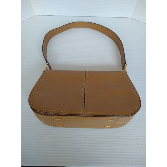 Adrienne Vittadini shoulder satchel handbag purse tan brown medium sleek classic - Picture 5 of 16